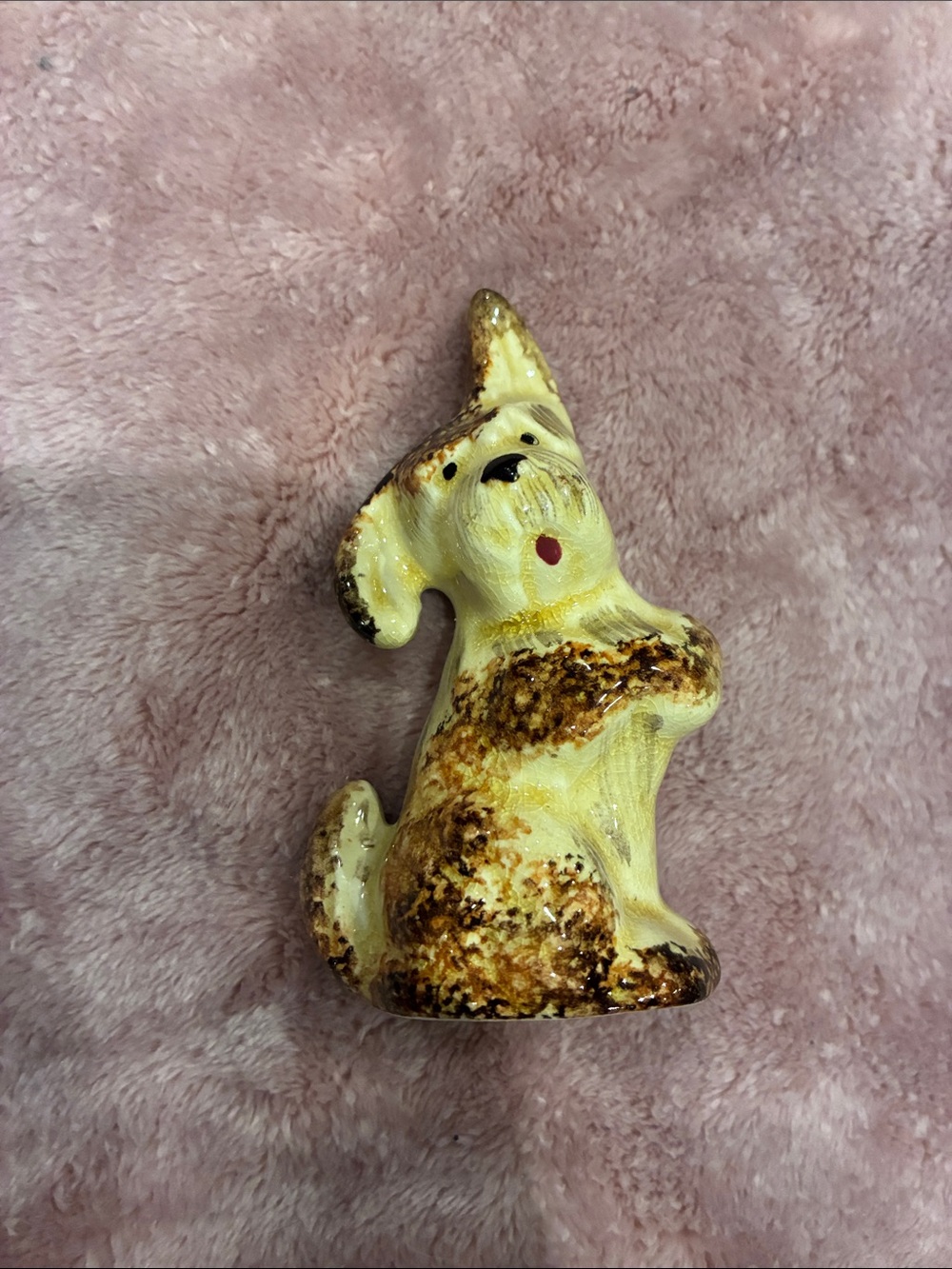 Vintage Ceramic Dog Figurine in Cream and Brown